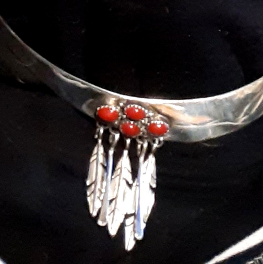 Navajo Coral and Silver Choker by Bruce Morgan - Picture 1 of 8